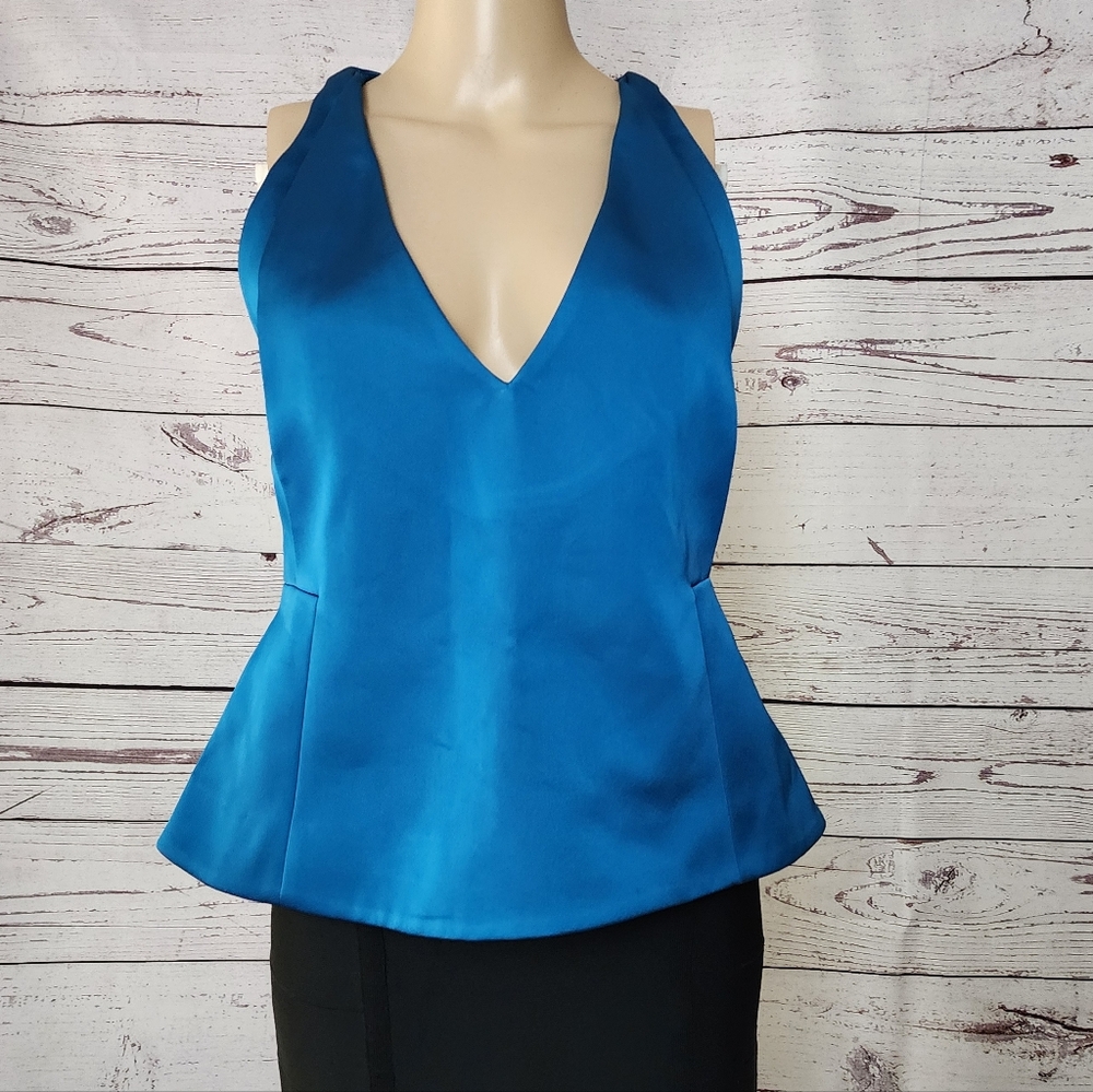 Cameo Collective Teal Satin Peplum Blouse -  Small Rare Designer Sample